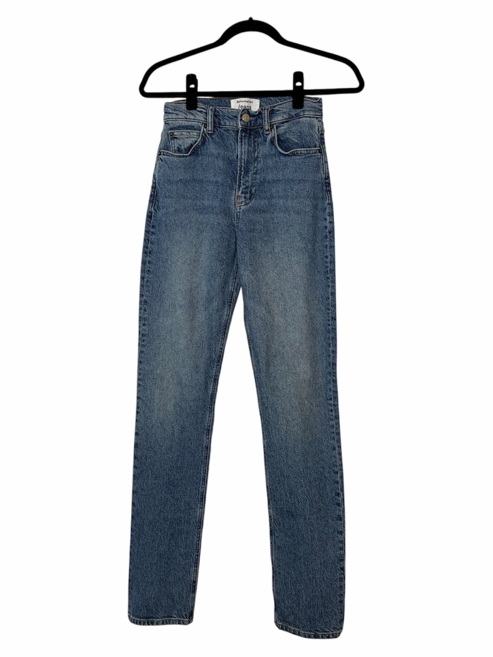 Reformation Lisa High Rise Straight Long Jeans 25 Palermo Blue Wash